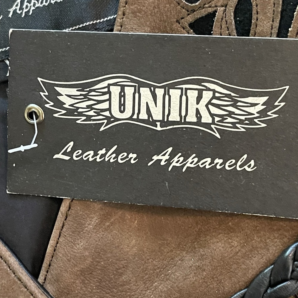 UNIK Womens Black Leather Motorcycle Vest XL Snap Front Biker NWT - Picture 8 of 15